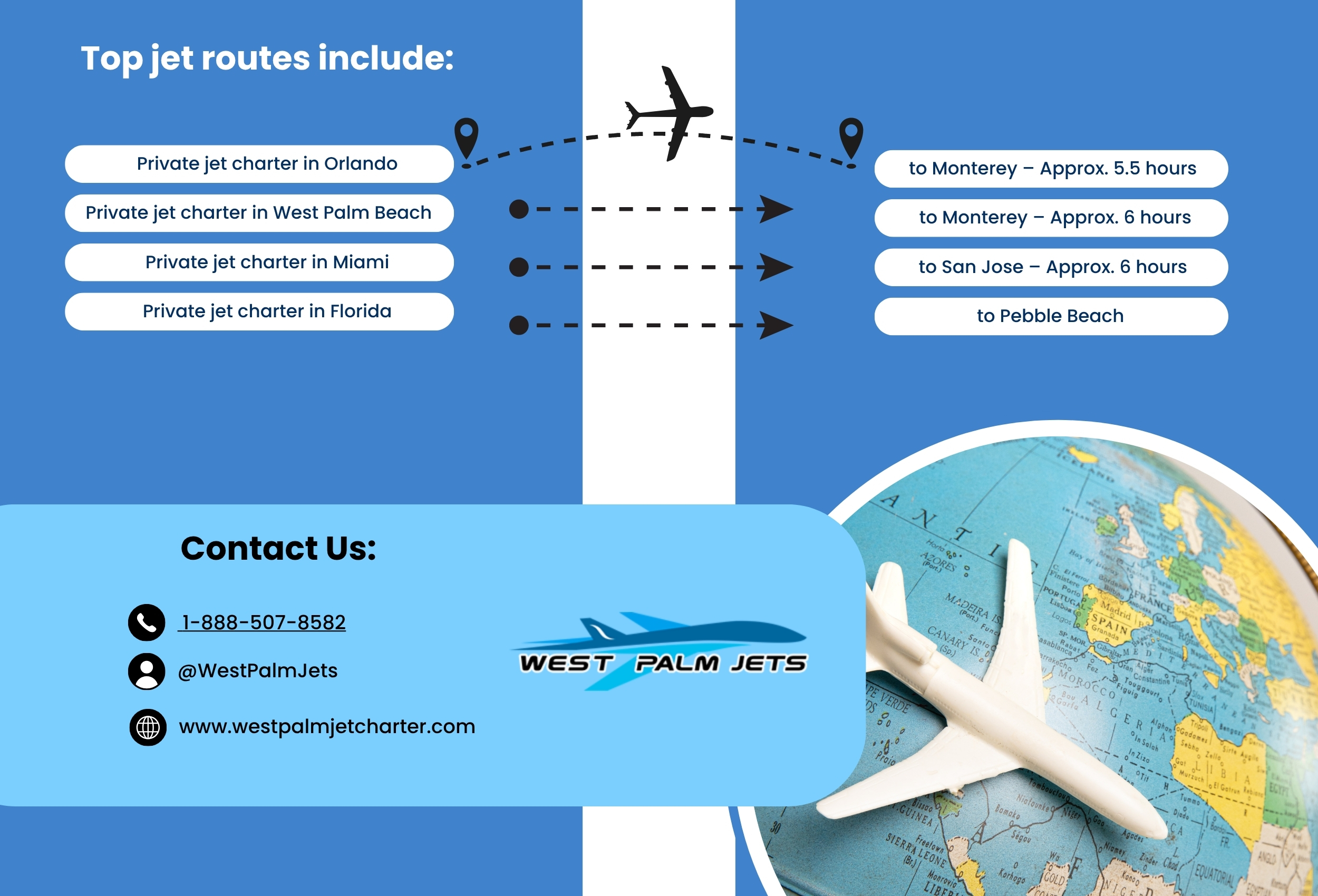 Top jet routes to Monterey